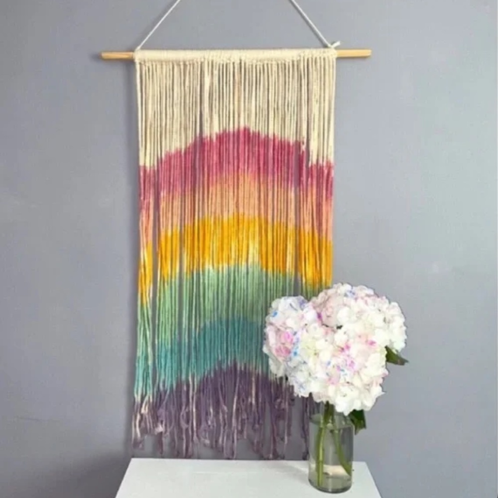 Large Rainbow Boho Macrame String Pride Wall Hanging